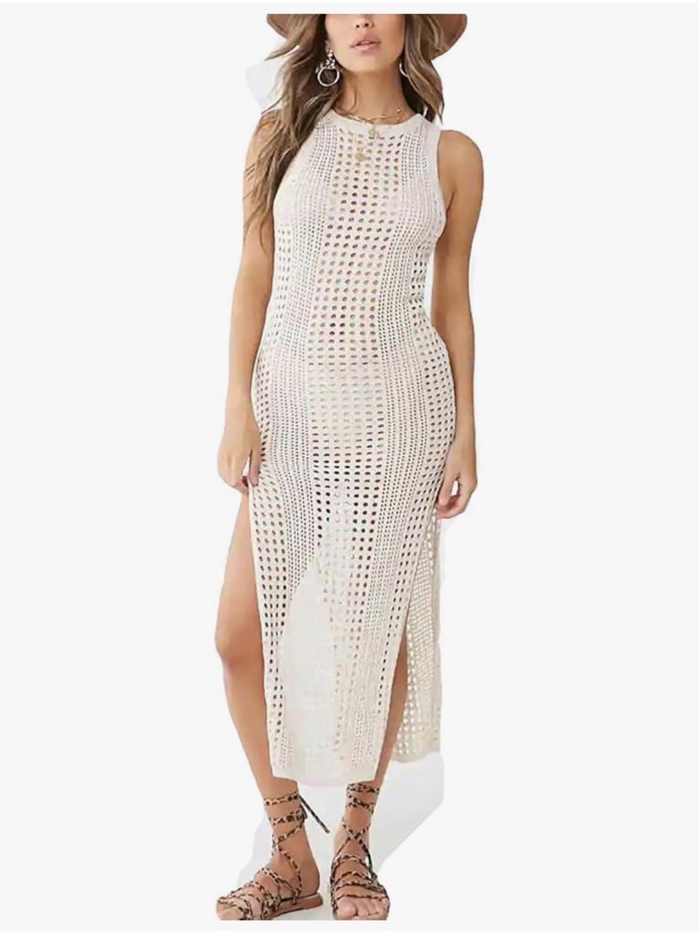 Women’s Cream Crochet Maxi Swim Coverup Dress